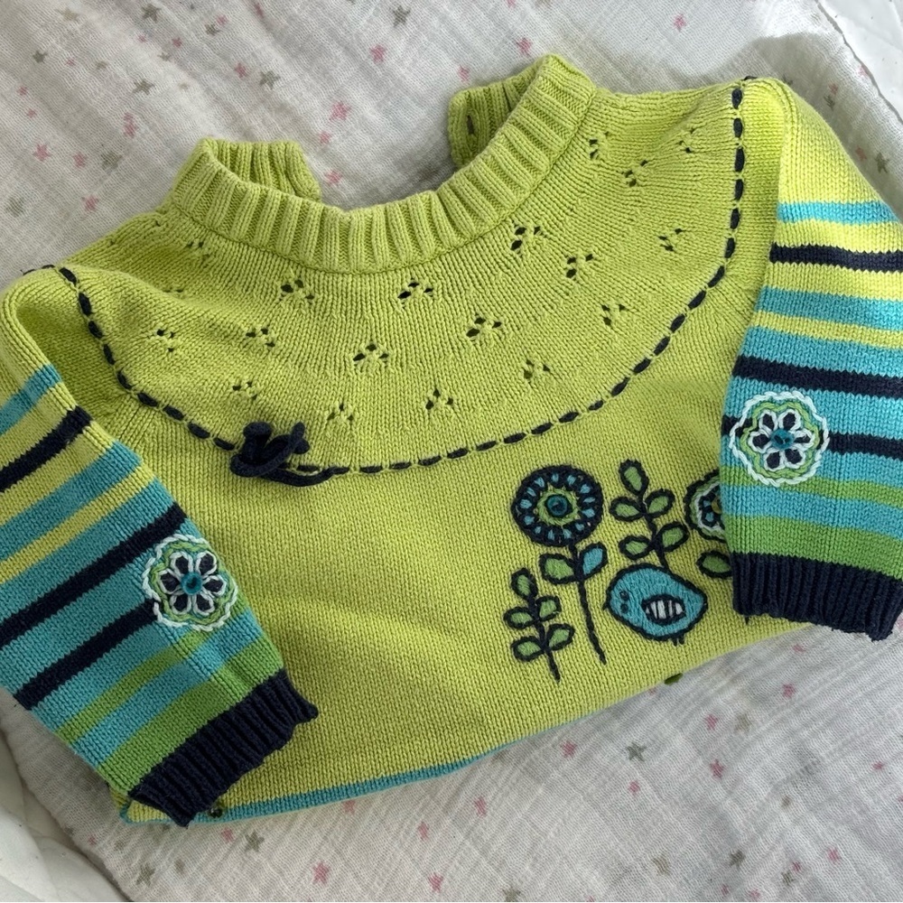 ⭒ 18-24M Gusti Unique Knit Dress Floral Embroidered Long Sleeves with Bird ⭒ - Picture 7 of 11